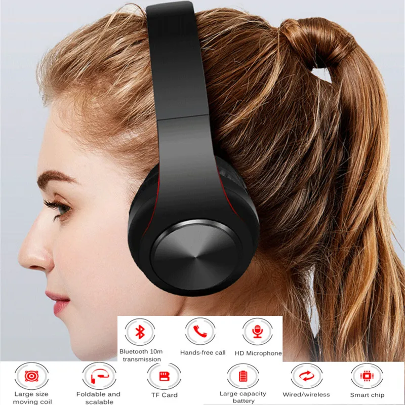stereo wireless headset with mic foldable bluetooth headphone with 3 5mm audio jack hd microphone plug in card handfree earphone free global shipping
