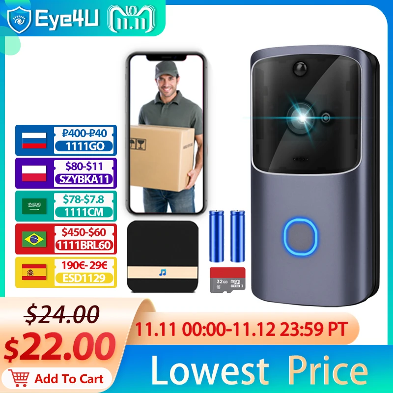 

WIFI Doorbell Smart Home Wireless Phone Door Bell Camera Security Video Intercom 720P HD IR Night Vision For Apartments