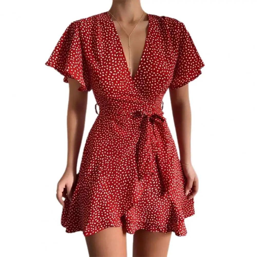 

Женское Короткое платье-трапеция, облегающее летнее платье с цветочным принтом и широким подолом, 2021