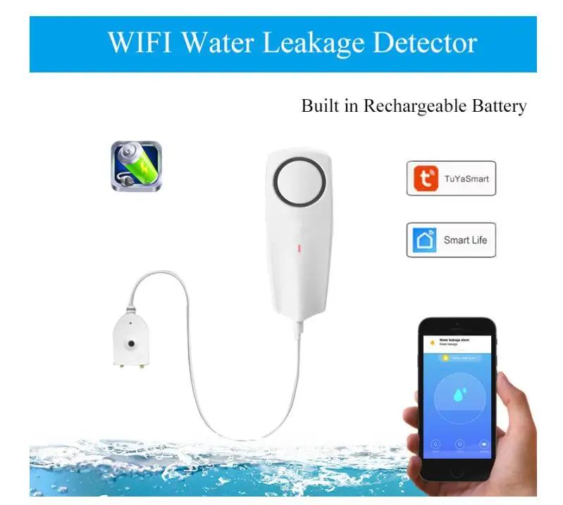 

WIFI Liquid Leak Sensor Wireless Water Level Detector Leakage Overflow Buzzer Tuya Smart Life APP Push Alarm Alerts