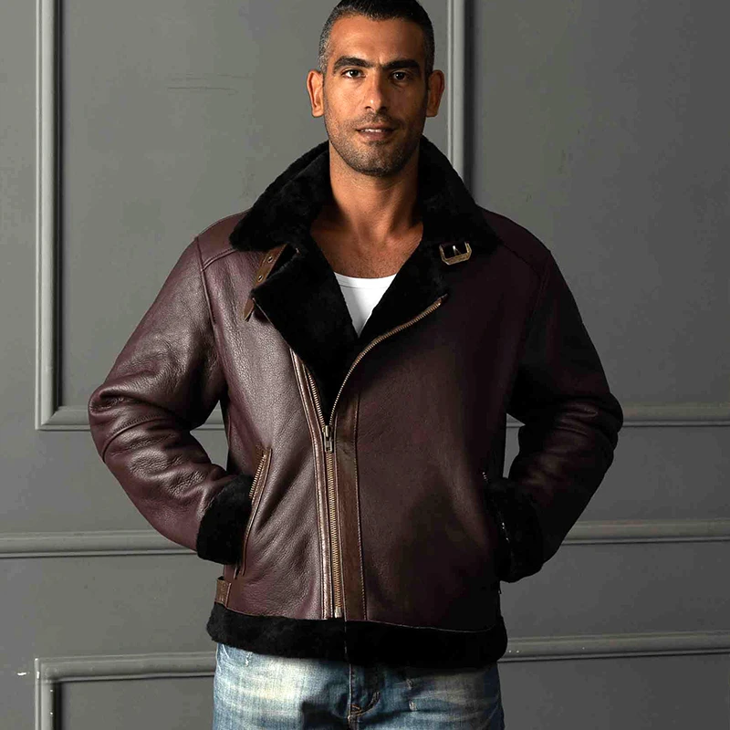 

super quality warm genuine sheepskin fur jackets men's winter autumn shearling bomber jacket vintage large size coats 2021