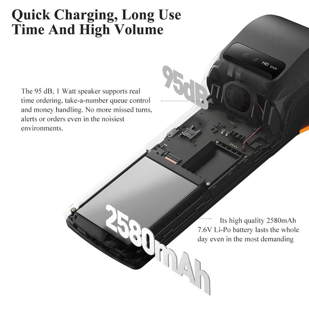 

PDA Android V2 and V2 pro Handheld POS Terminal With 58mm Thermal Receipt Printer For Mobile Order eSIM 4G WiFi Camera speaker