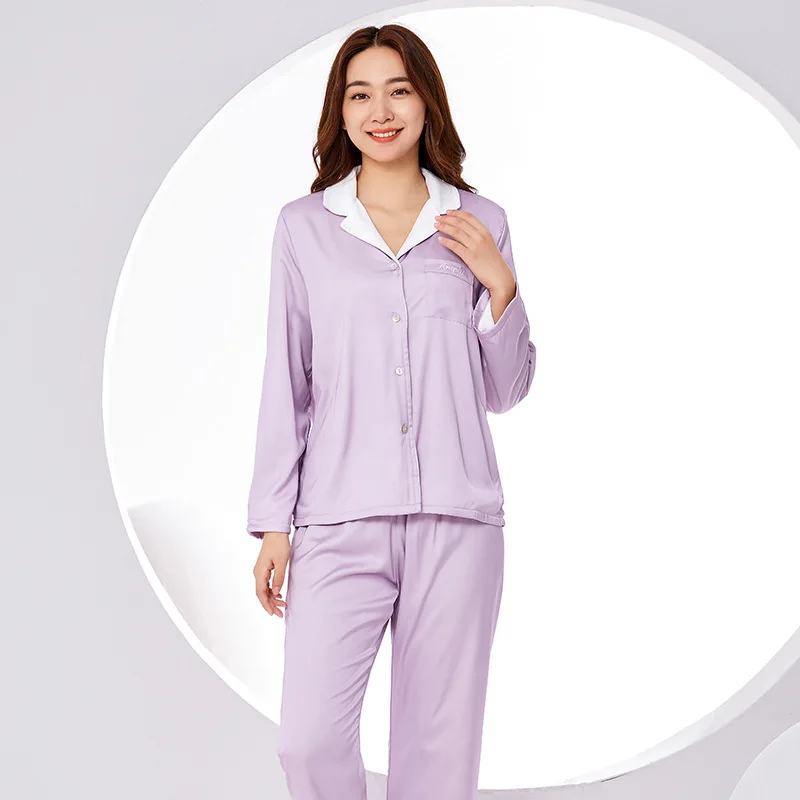 New silk taro purple plus velvet pajamas women's thickened two-piece pajamas for women