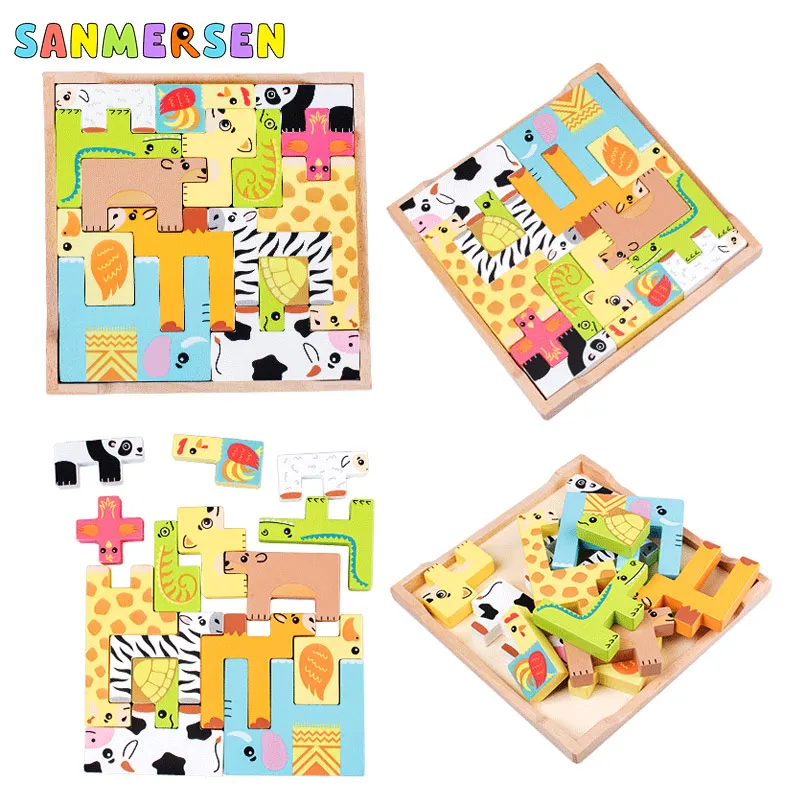 Креативные деревянные строительные пазлы в форме животных Детские