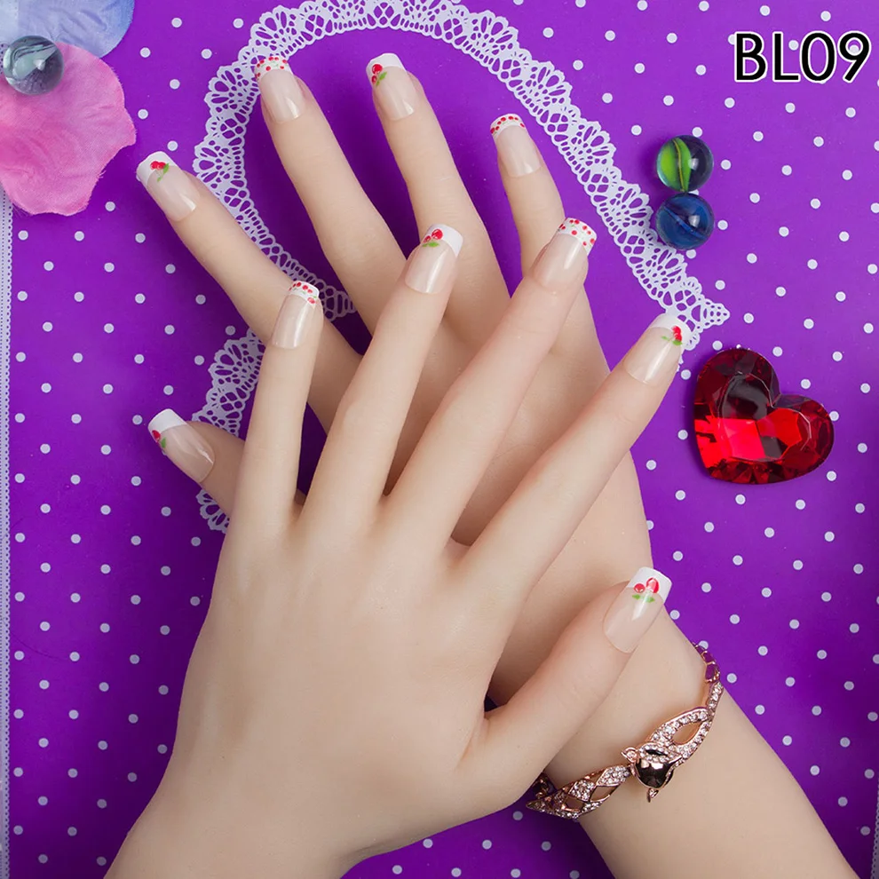 Модные 24 шт./компл. 10 размеров накладные ногти полное покрытие французские с