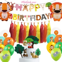 cartoon animal soft clay cake topper safari jungle wild forest animals pull flag cake toppers ballons birthday party decoration