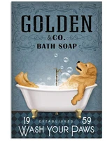 lovely golden retriever with bathtub poster golden retriever bath soap wash your paws wall art hanging poster painting canvas
