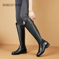 robespiere new large size 35 44 knee high boots women genuine leather fashion zipper shoes female warm plush winter boots b161