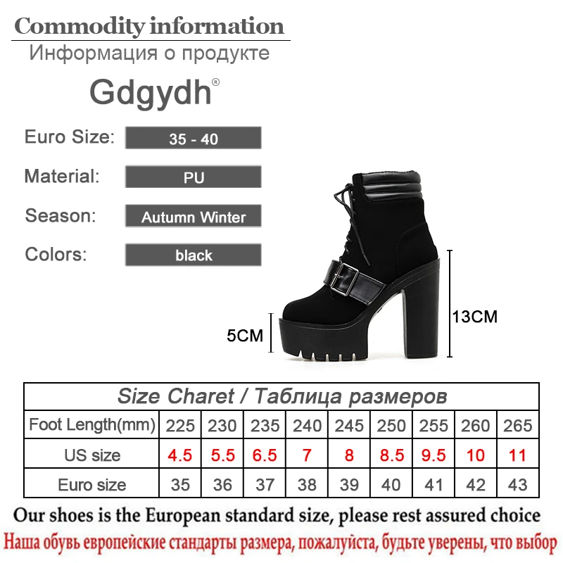 Женские ботинки из флока Gdgydh черные обувь на платформе со шнуровкой массивном