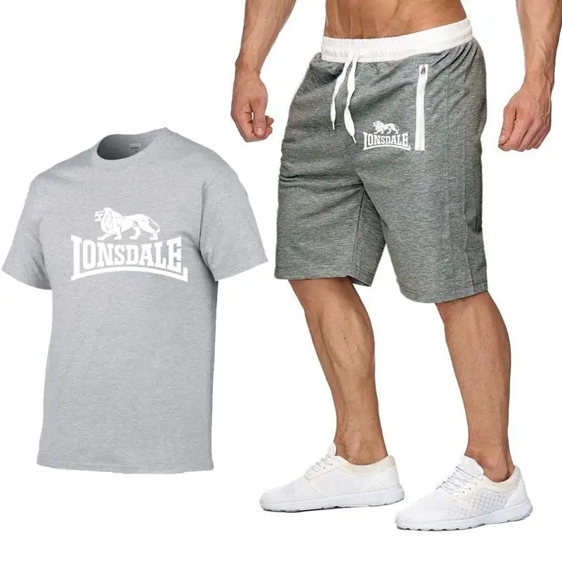 

Men's Summer Sportswear Set Printed Lonsdale Short Sleeve T-Shirt + Shorts New Fashion Men's Casual Set Shorts +T-Shirt 2 pieces