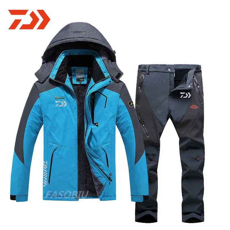 

New Daiwa Outdoor Waterproof Fishing Jacket Men's Hiking Clothing Warm Windproof Pants Quality Cotton Large Size Fishing Suit
