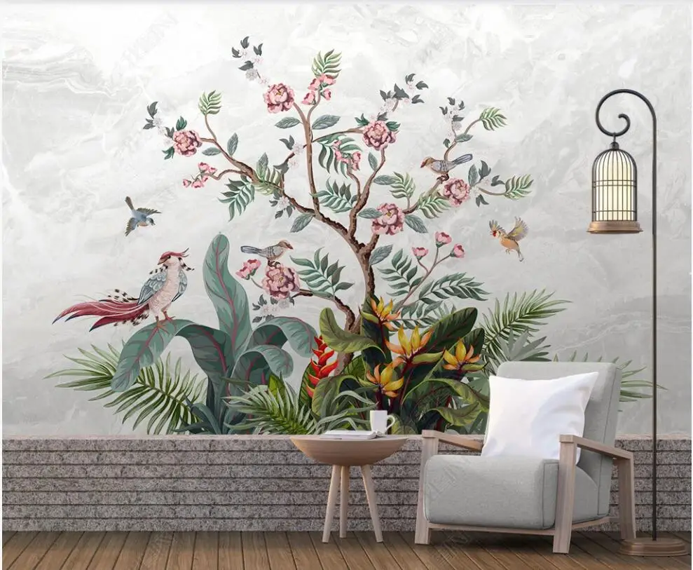 

3d photo wallpaper custom mural Hand painted flowers and birds tropical rainforest home decor room wallpaper for walls 3 d