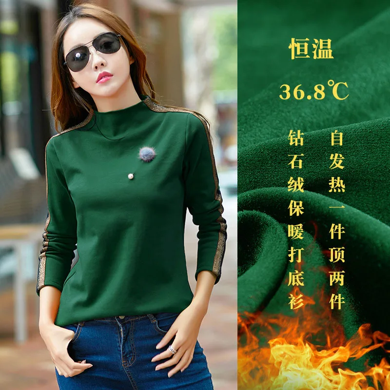 BOBOKATEER футболка с длинным рукавом Женские футболки хлопок бархат Femme Теплые Топы