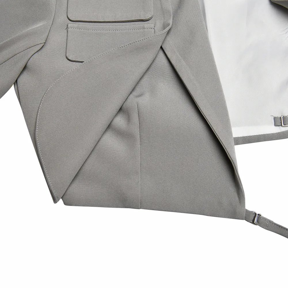 

Gtpdpllt-Chaqueta corta ajustada de doble capa para mujer, de manga larga, con bolsillo, prendas de vestir, color gris, 2021