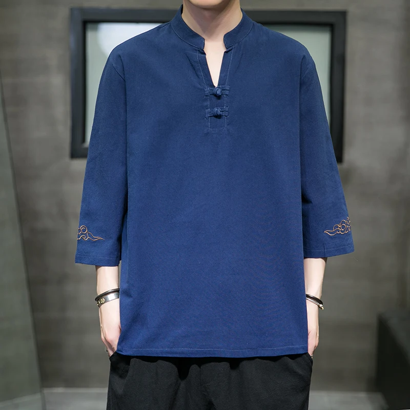 

Linen trend men's cotton and linen Xiangyuan embroidery summer Chinese style men's cotton and linen short-sleeved t-shirt men's