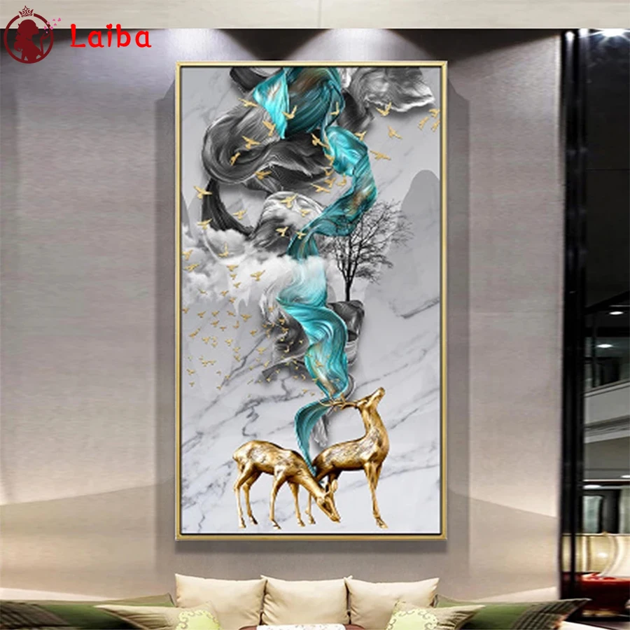 

Full Square Diamond Painting Hot home art, golden deer scenery Mosaic Needlework Picture Of Diamond Embroidery Sale Home Decor