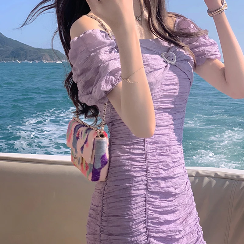 

Chic Korean Style Bow Design Vintage Mini Dresses Women Casual Short Sleeve Basic Elegant Dress Beach 2021 Summer Office Lady