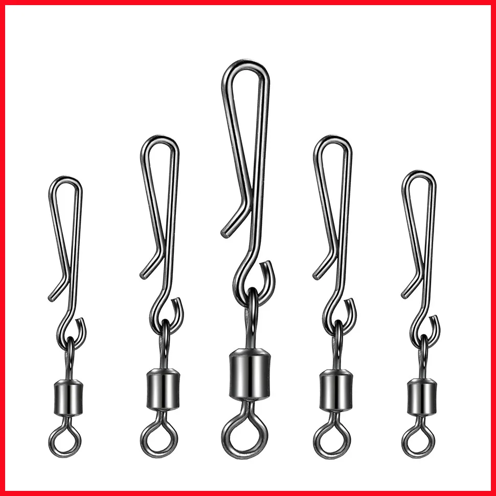 

50PCS/Fishing Barrel Bearing Swivel Stainless Steel Hanging pin Ring Connector Fishhooks with Interlock Snap Hook for Fishing