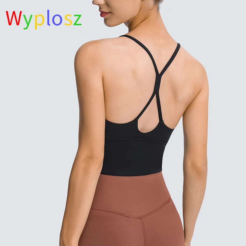 Wyplosz Yoga Bra Tight Sport Tank Top Cross Back With Removable Chest Fitness Vest Sexy Comfortable Women Gym Drop V Collar Long