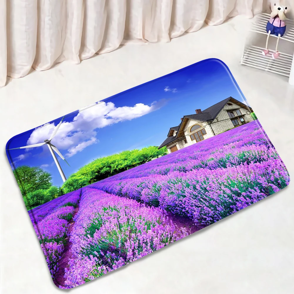 

Purple Lavender Non-Slip Bath Mat Romantic Flower Sea Nature Rural Scenery Anti Skid Kitchen Living Room Doormat Bathroom Mats