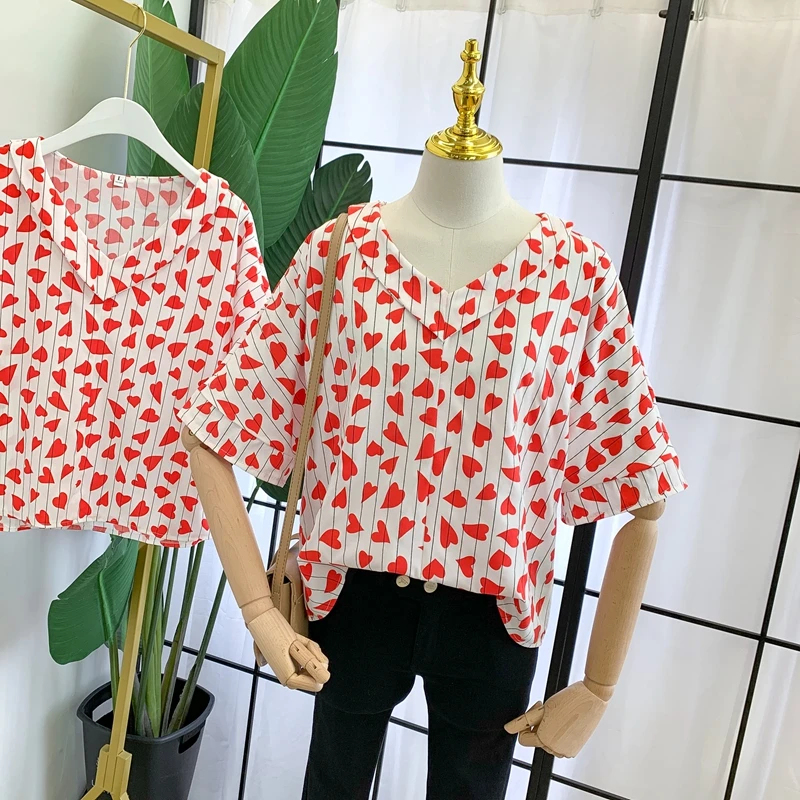 

Женская шифоновая блузка, короткий топ, рубашки с принтом Bangtan Boys в полоску с сердечками, летние корейские стильные женские топы, женская оде...