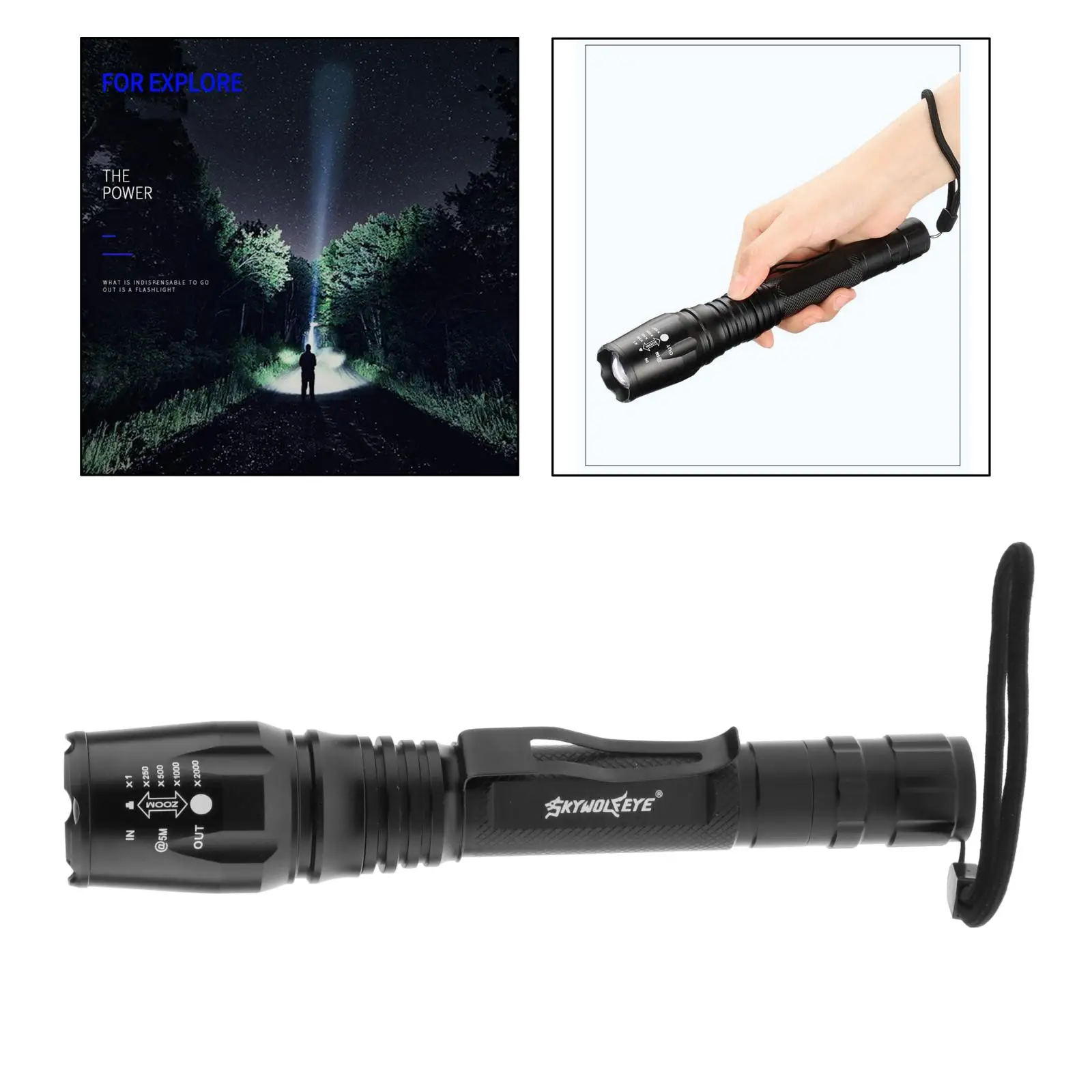 

Tactical Flashlight Waterproof Flash Light Torch T6 LED Bead Brightest Flashlight Strobe with 5 Modes and Belt Clip