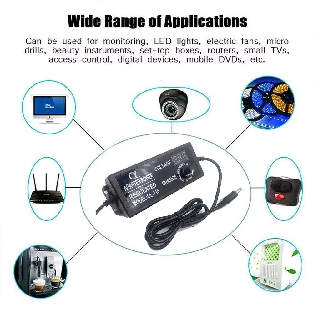 

Adjustable Power Supply AC 110V-240V to DC 3-24V Adjustable Charger Power Voltage Adapter R3A4