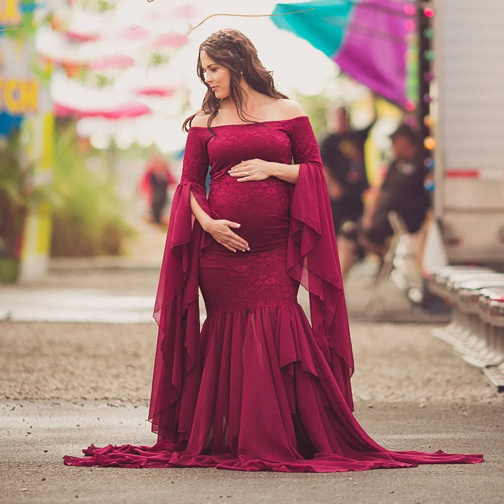 Chiffon Maternity Photography Props Clothes Maternity Dresses For Photo Shoot Long Pregnancy Dress Photography Lace Maxi Vestido