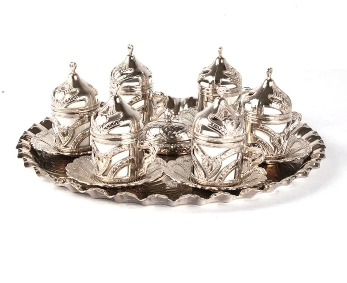 

OTTOMAN Empire Silver coffeeware handmade Nostalgia Coffee Set Cup 6 Person Arabic Espresso Tea Drinkware services plates Turk