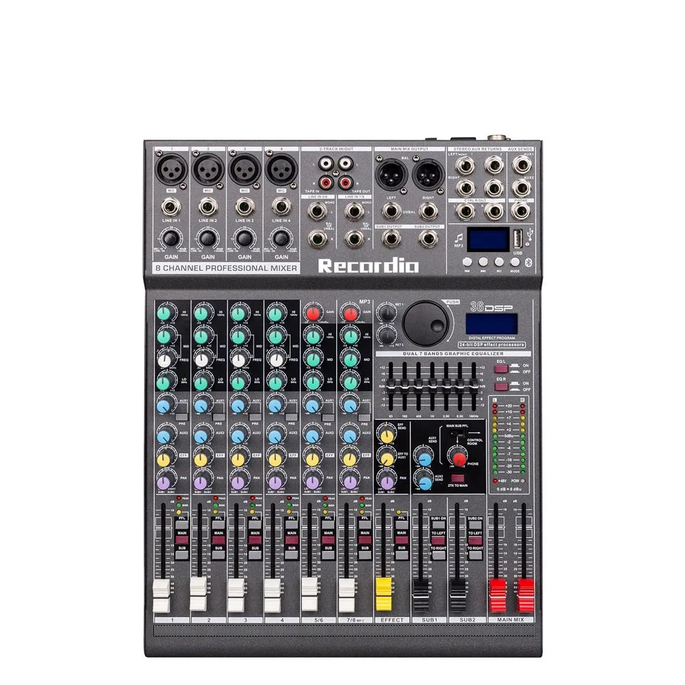

GAX-EF8 8 Channel Digital Sound mixing Console Professional Karaoke Audio Mixer Audio DJ 48V Phantom Power