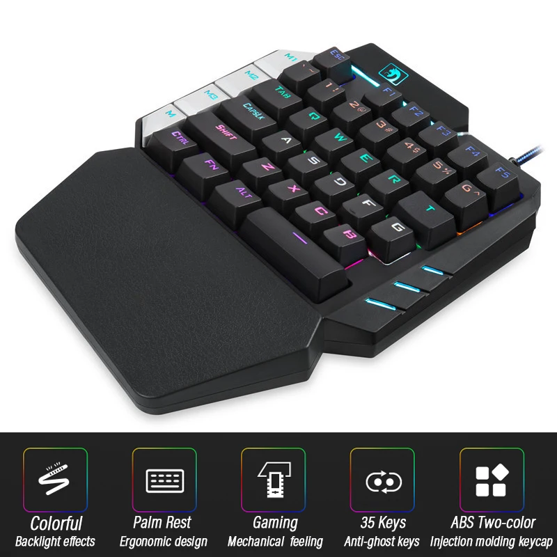 

Проводная игровая клавиатура с одной рукой Mechanica Feeling с английской раскладкой 38 клавиш, с подсветкой, с защитой от привидения, компьютерная к...