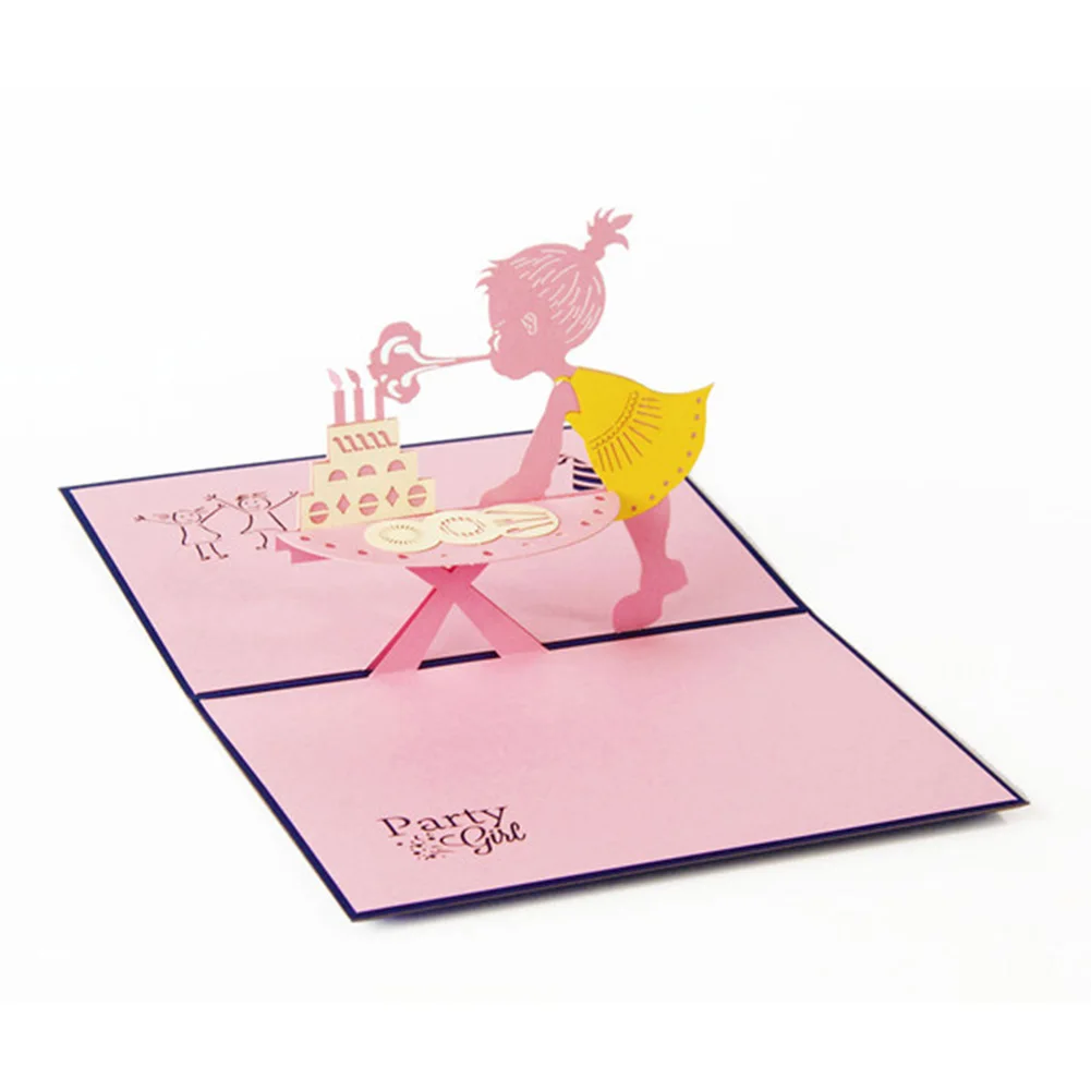 Маленькая девочка свечи для задувания с днем рождения 3D открытка ручной работы