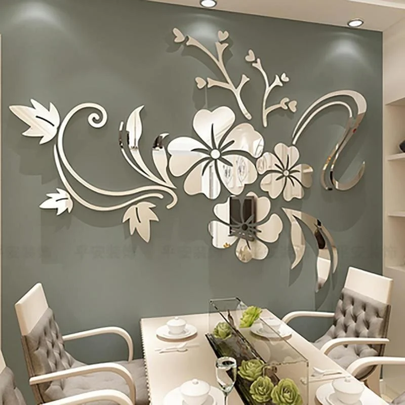 1 Set of Exquisite Flower 3D Mirror Wall Stickers Detachable Decals Art Muralist with Bedroom TV Acrylic Background Decoration | Дом и сад