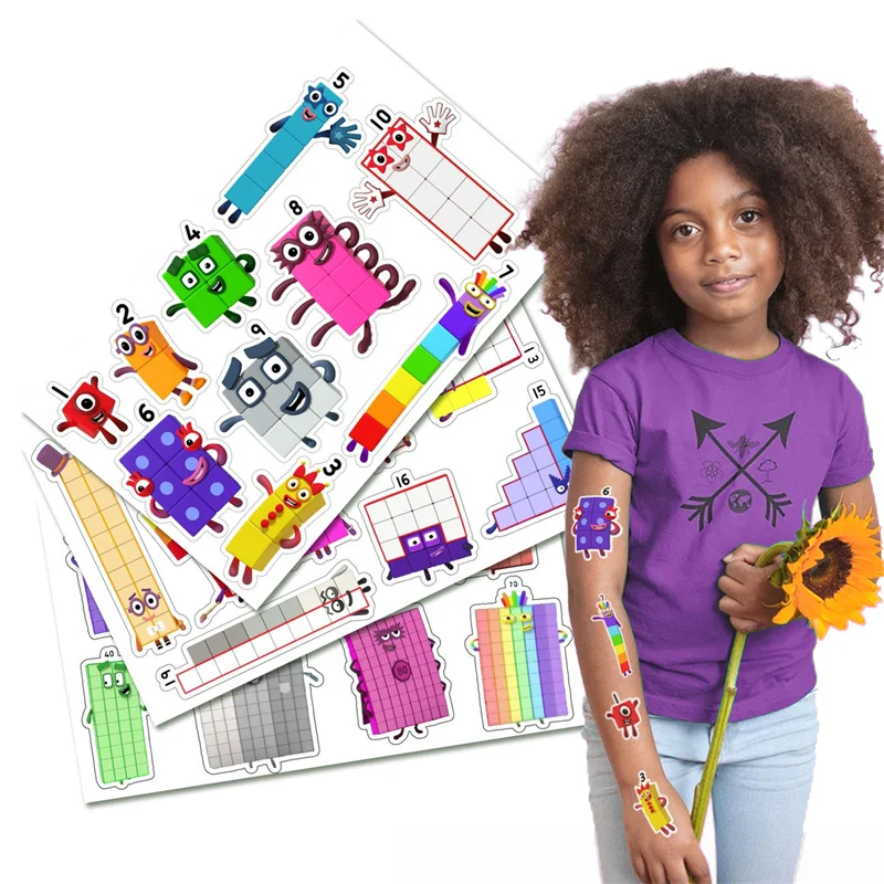 Pegatinas de bloques de n&uacute;meros de dibujos animados para ni&ntilde;os, juego de calcoman&iacute;as de vinilo para monopat&iacute;n, tel&eacute;fono, bicicleta, regalo, 1/3 piezas-0