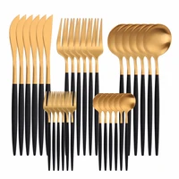 30pcs black gold stainless steel cutlery set matte knifes forks spoons complete dinnerware tableware silverware set dropshipping