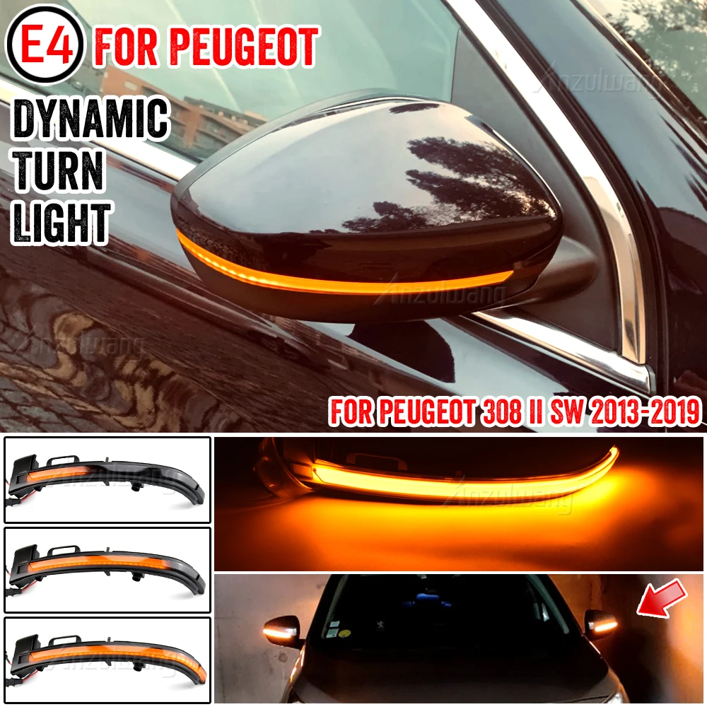 2Pieces LED Dynamic Turn Signal Light For Peugeot 308 II SW Repeater Flashing Indicator Rearview Mirror Blinker Lamps 2013-2019