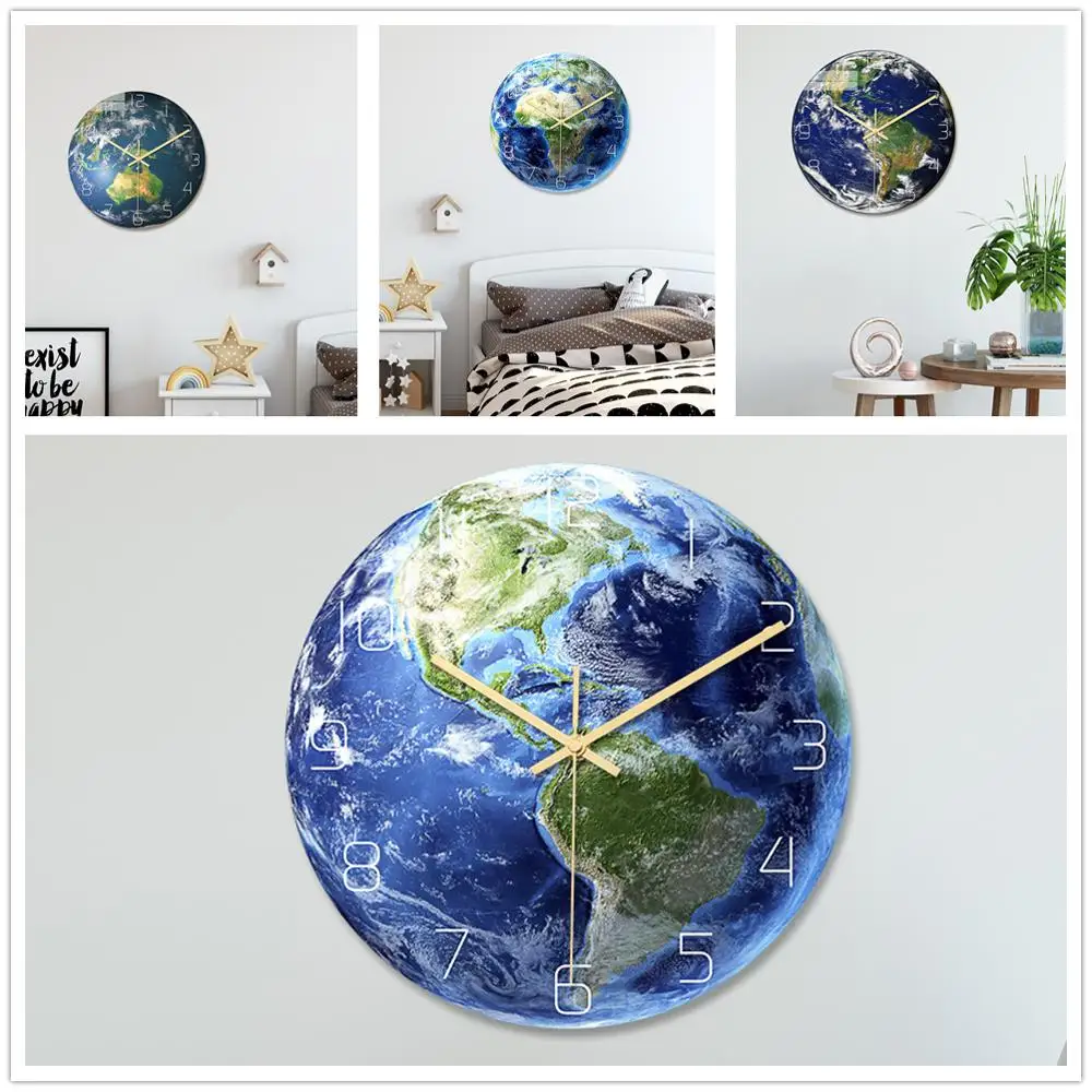 

Night Glowing Earth Clock Wall in Dark Fluorescent Luminous Needle Art Horloge for Kids Room Decoration Living Room Home Decor