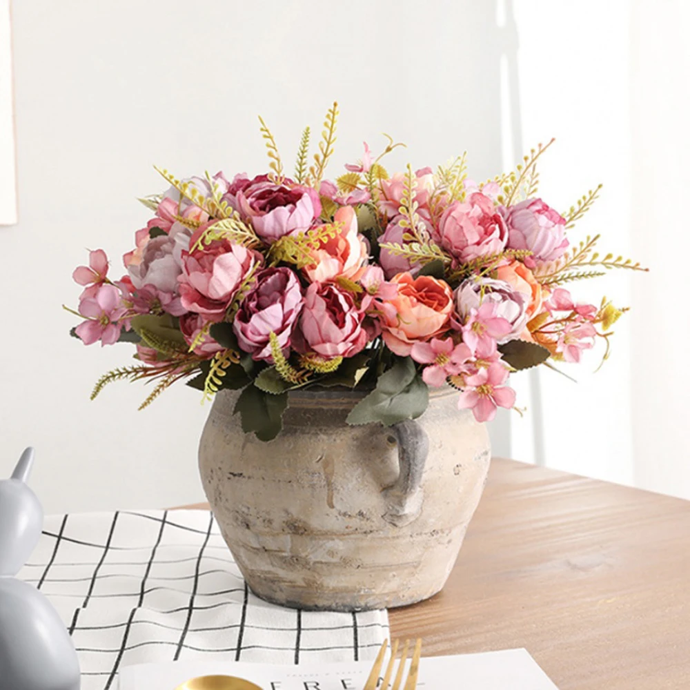 Букет пионов 5 головок искусственные цветы маленькие белые шелковые пионы для