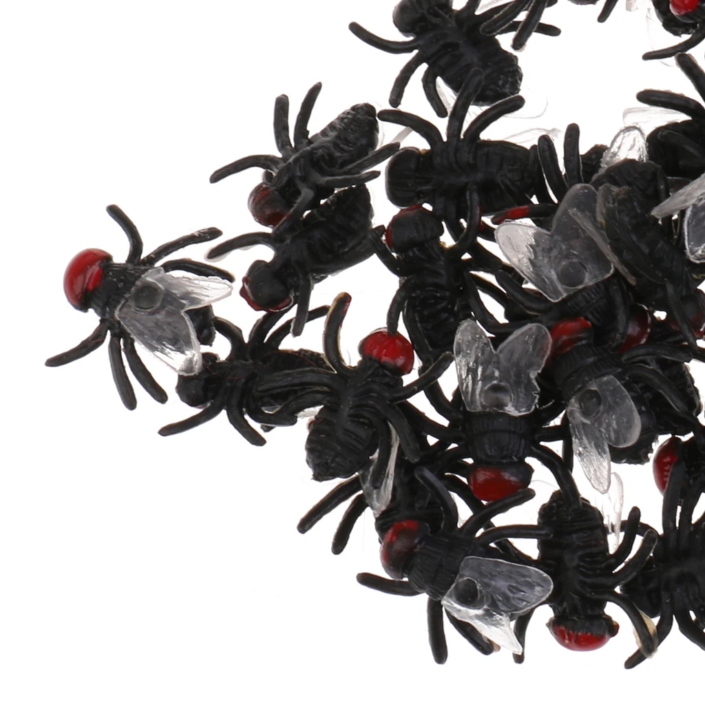

100 Trick Gag Rubber Fake Flies Vivid Bug Joke Toy Halloween Horror