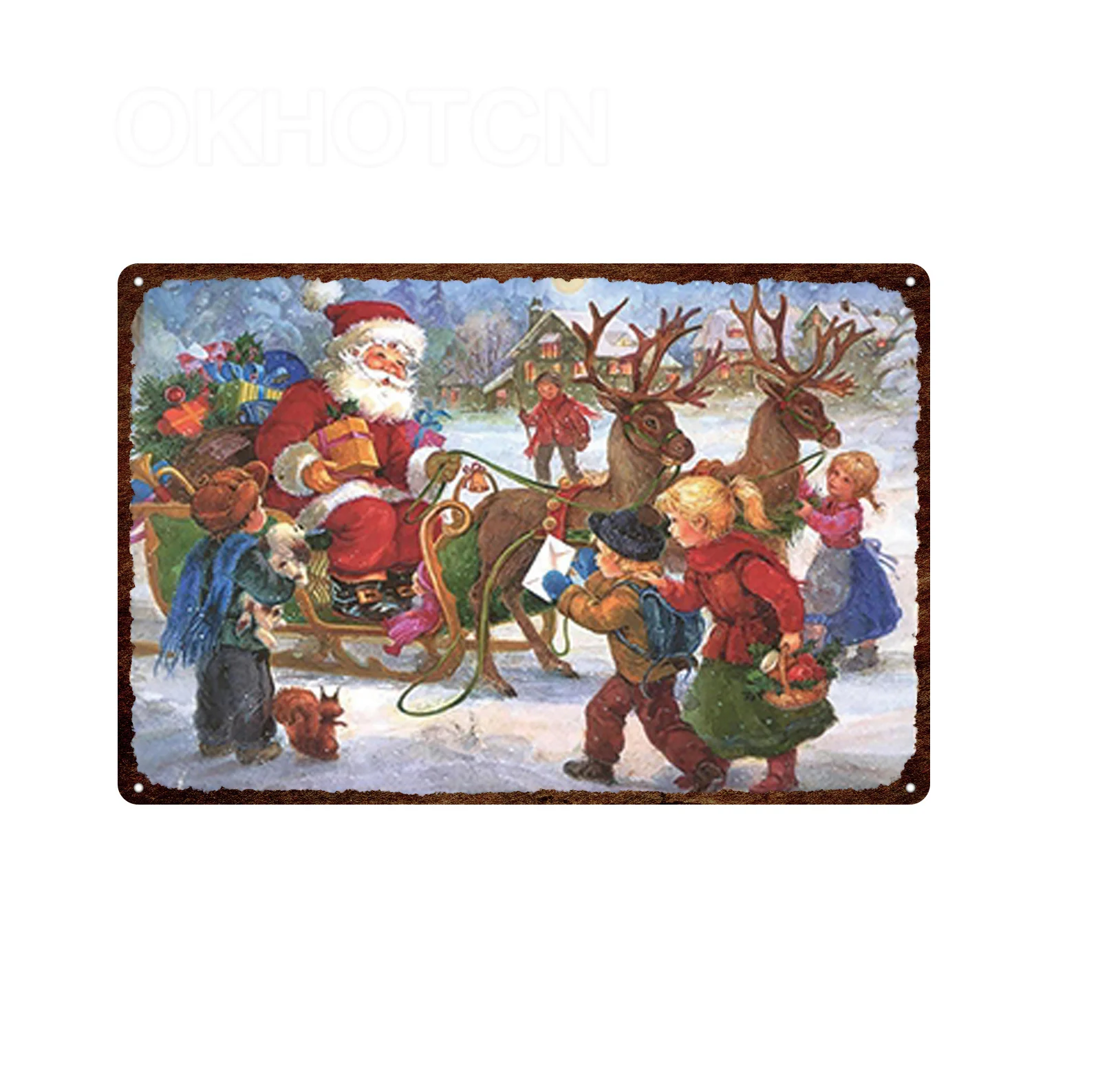 

Tin Painting Metal Material Rust Frame Cute Snowman Retro Animals Poster Modern Warm Home Decoration Accessories