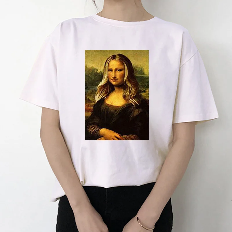 Mona Lisa 2020 летняя футболка Женская Harajuku забавная Футболка с принтом для отдыха