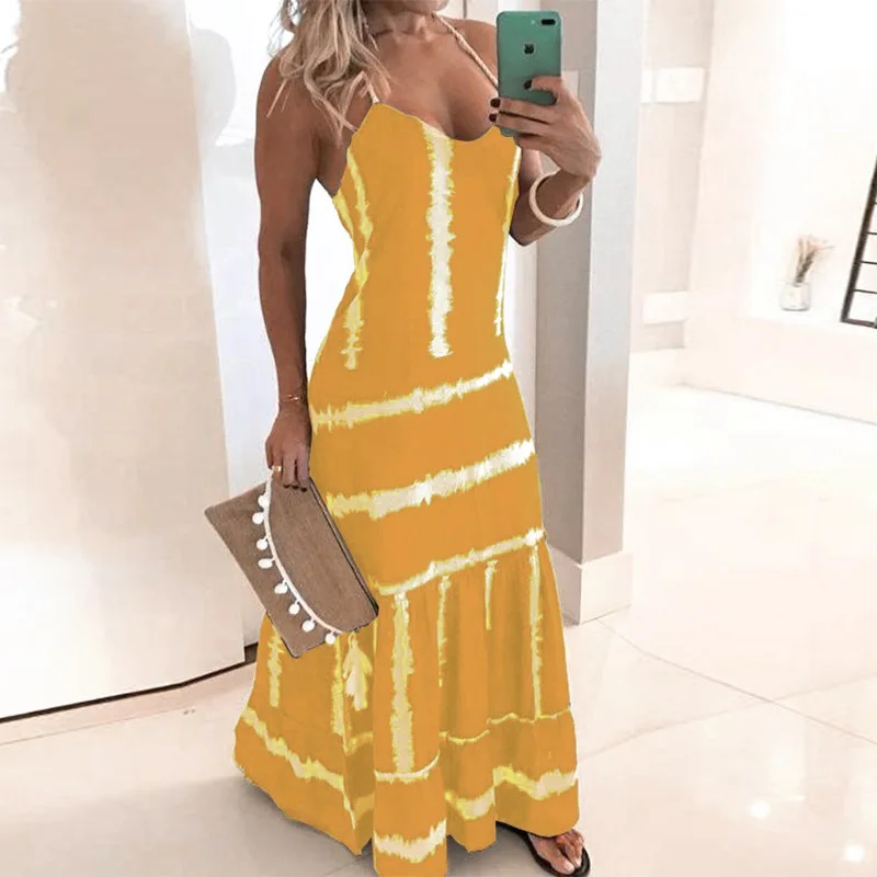 

Women's Printed Flower Comfortable Dress Strapless Long Skirt Party Club V-neck Sexy Open Backless Women Dresses Plus Size 5XL