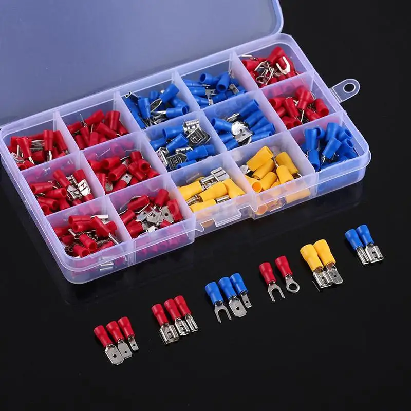 

280Pcs/Box Insulated Cable Connector Electrical Wire Assorted Crimp Spade Butt Ring Fork Set Ring Lugs Rolled Terminals Kit