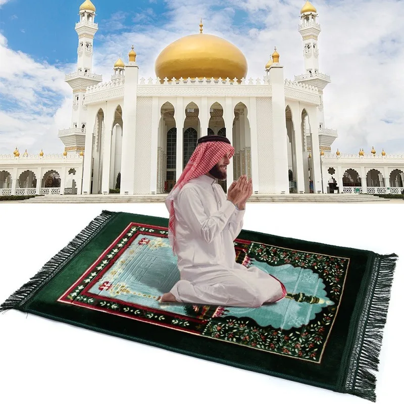 

Muslim Prayer Mat Extra Cushioned Islamic Thick Musallah Extra Padded Polyester Travel Home Universal Rug Carpet