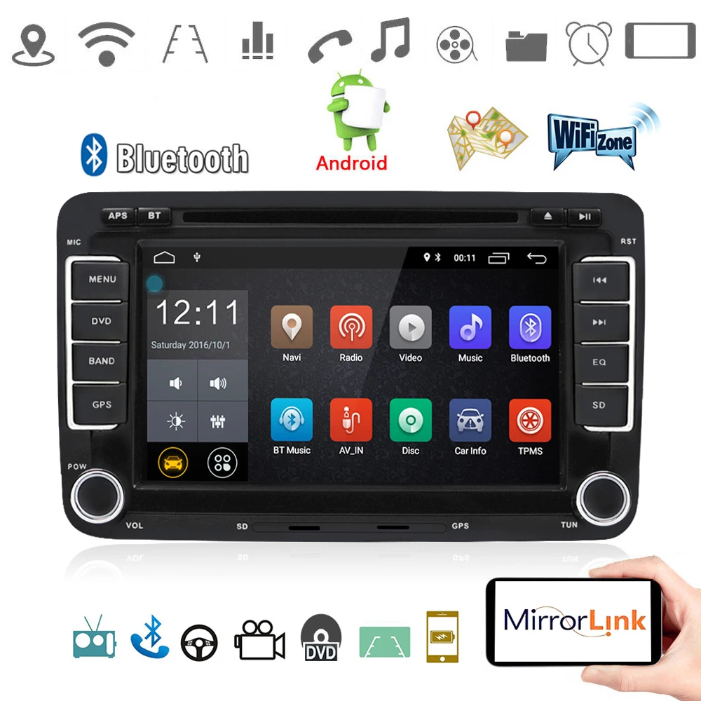 Camecho 2 Din Автомобильный мультимедийный плеер Android " Автомагнитола аудио для VW/Golf/6/Golf/5/Passat/Jetta/T5/EOS/POLO/Touran/SEAT/Sharan