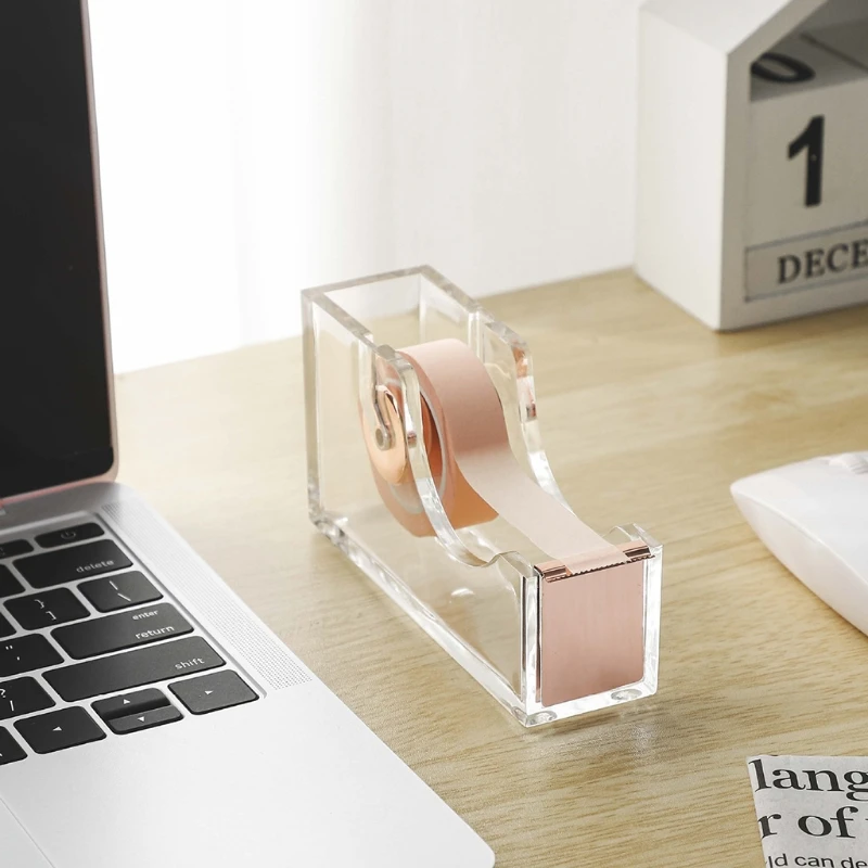 

Clear Acrylic Tape Dispenser Single Hand Dispensing Acrylic Gold Tape Dispenser for Modern Design Office Desktop