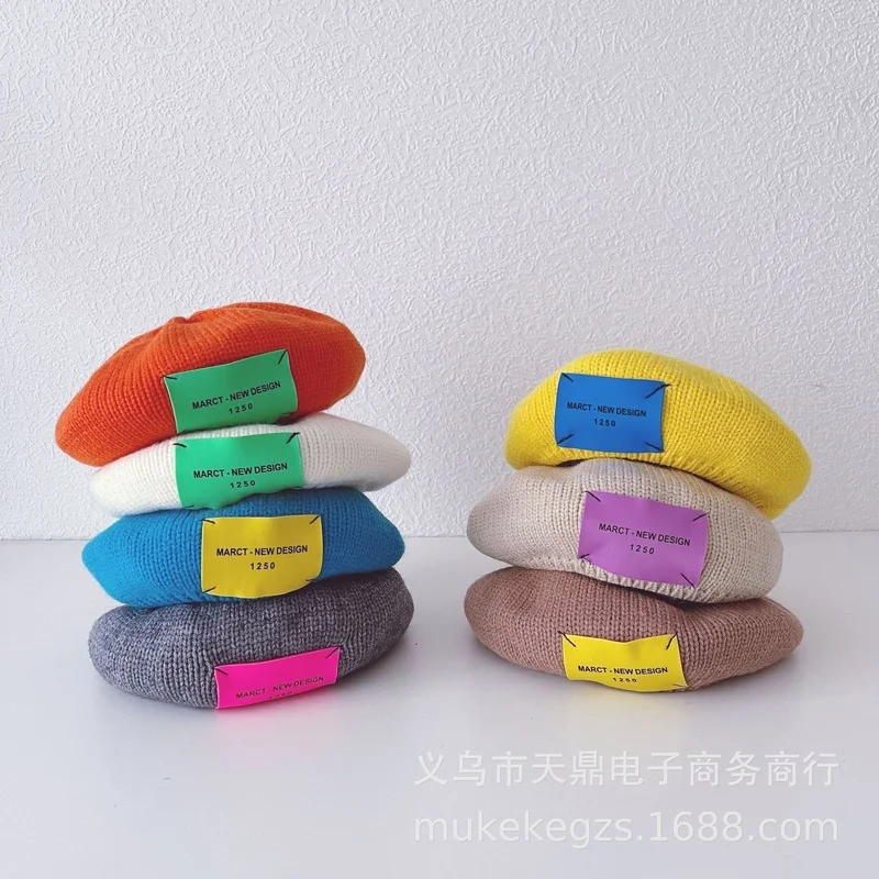 2022 Children's Knitted Autumn and Winter Boys and Girls Baby Concave Shape Navy Hat Color Label Wool Hats