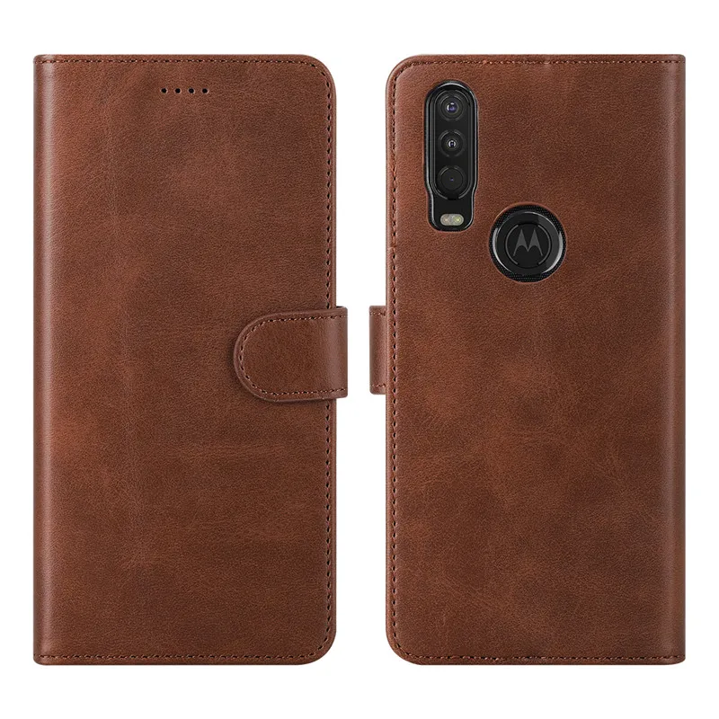 Чехол из натуральной кожи для Motorola Moto One Action Case откидной Чехол-кошелек для Moto One action Card Stand Магнитный чехол-книжка - Цвет: brown