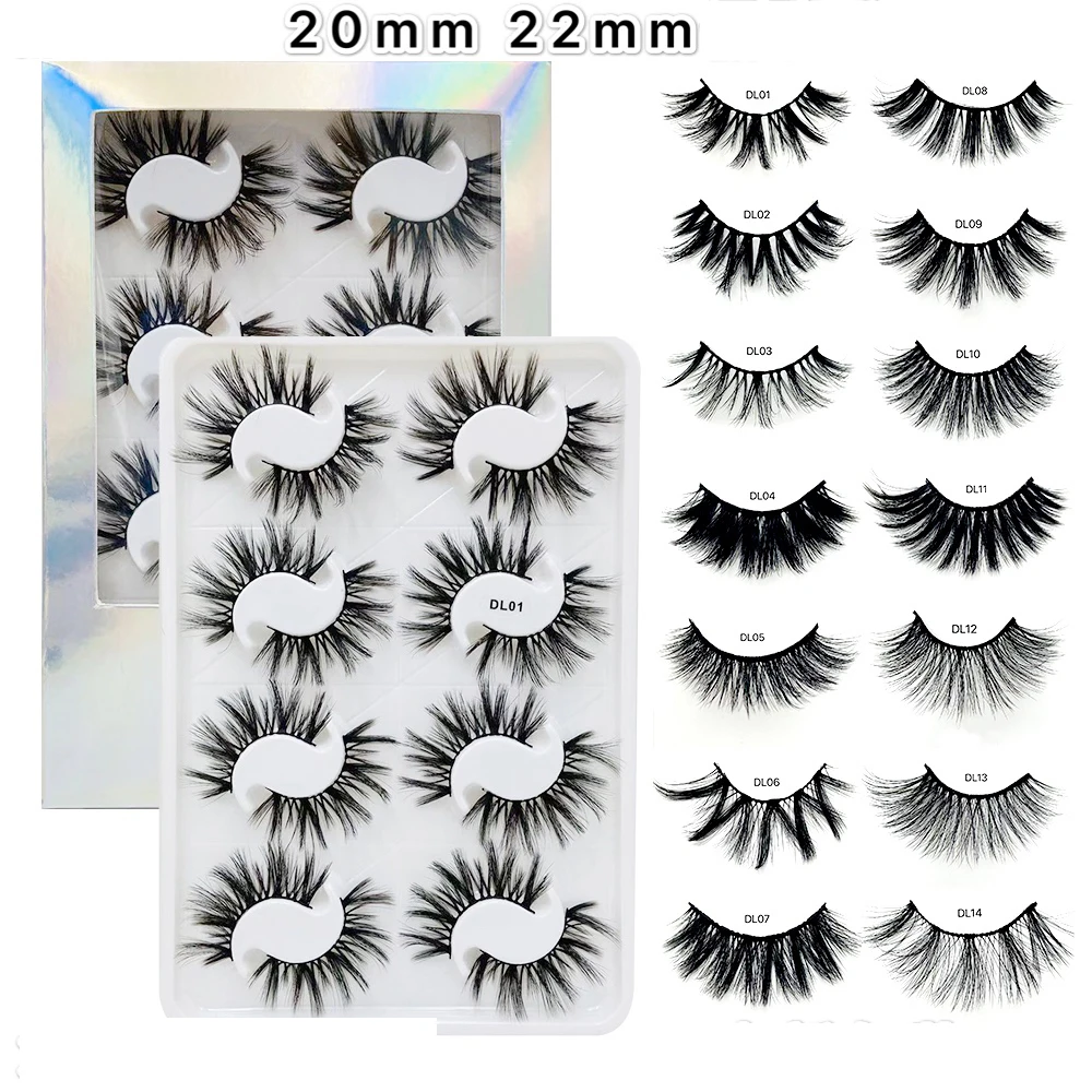 

8pair 20mm-25mm Long 100% Mink Hair False Eyelashes 6D Thick Cross Wispy Fluffy Lashes Extension Dramatic Eyelash Makeup Tools