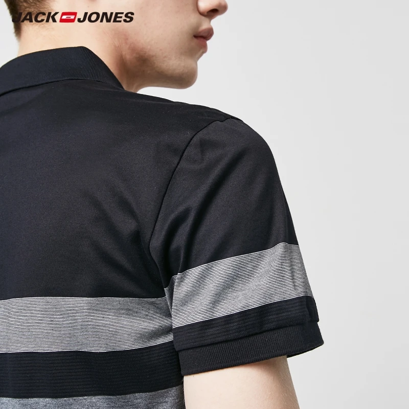 Мужская Повседневная рубашка-поло JackJones 100% хлопок в полоску с воротником-стойкой